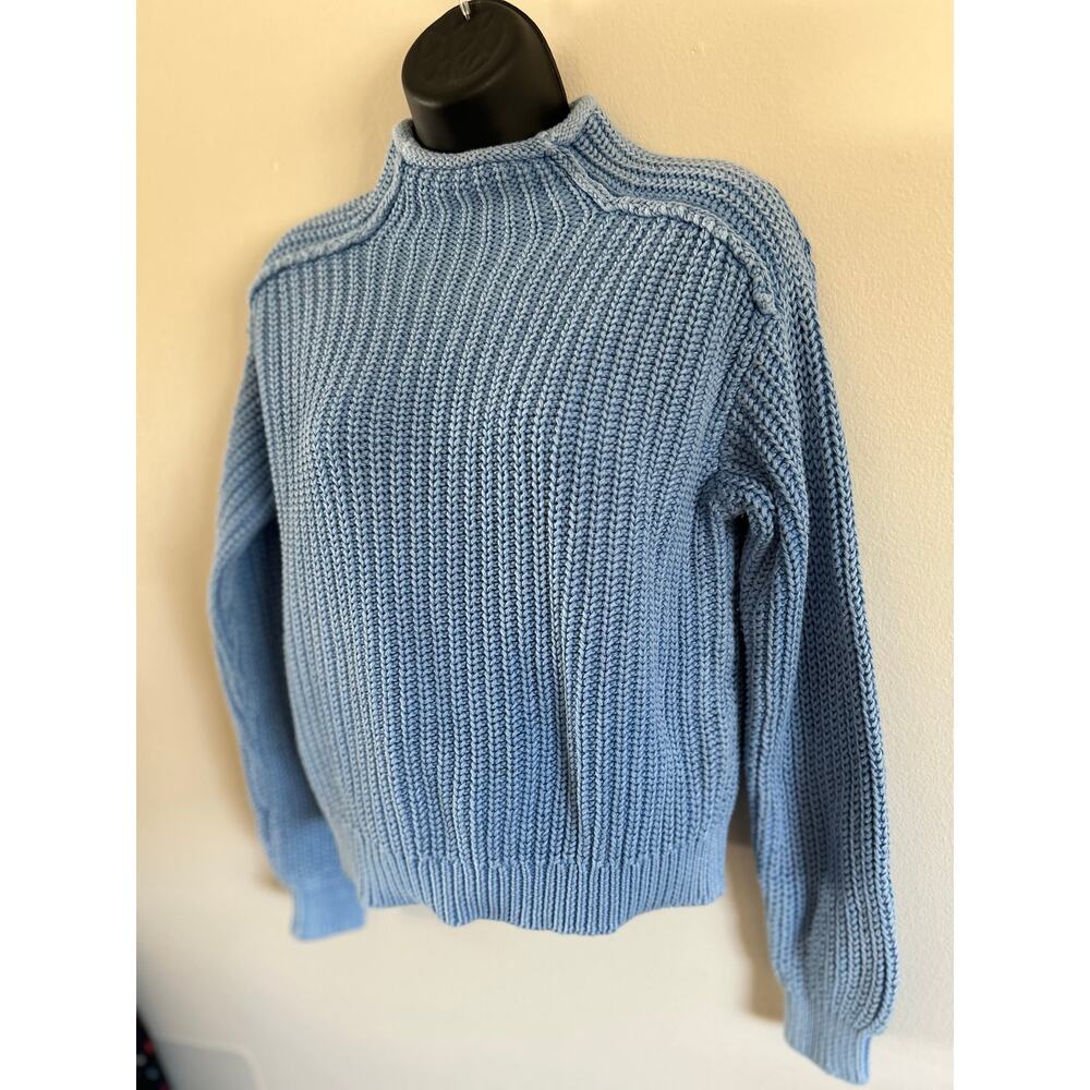 Z Supply Blue Cotton Mock Neck Chunky Knit Sweater XS - Picture 5 of 9